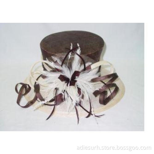 Fashion Big Crown Ladies Sinamay Hat For Carnival Trimmed